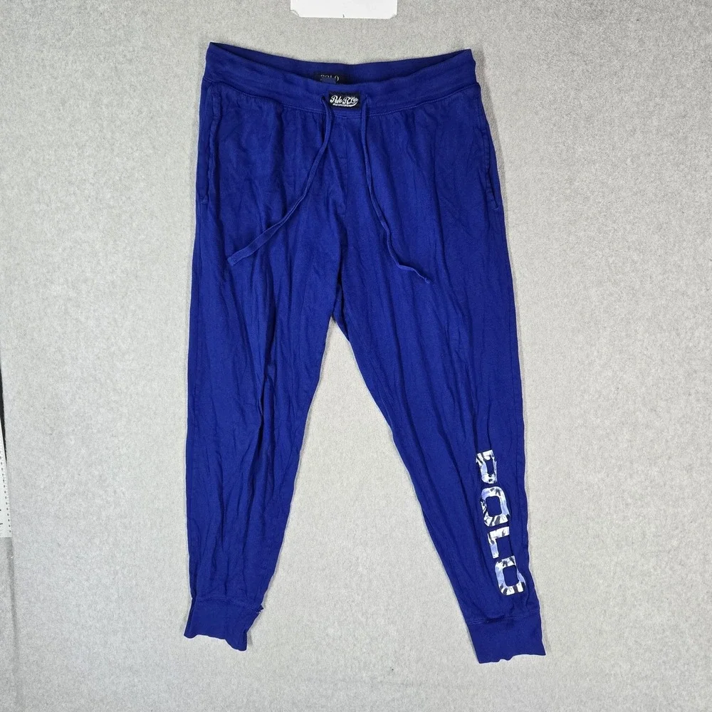 Polo Ralph Lauren Men Sleepwear M Blue Pajama Pants Joggers Logo 26